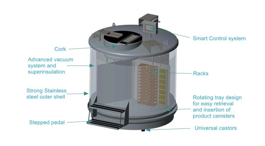 Biological Cold Storage Equirments 1000L stainless Steel Vapor Phase Liquied Nitrogen Tanks -196 Degrees